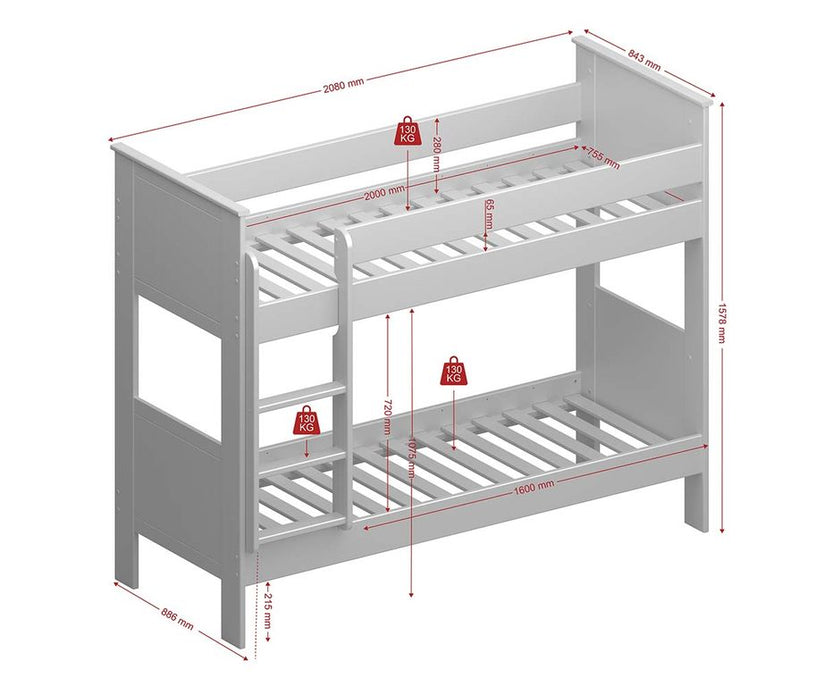 Alba Etagenbett 75 x 200 cm Weiß - Froschkönig24