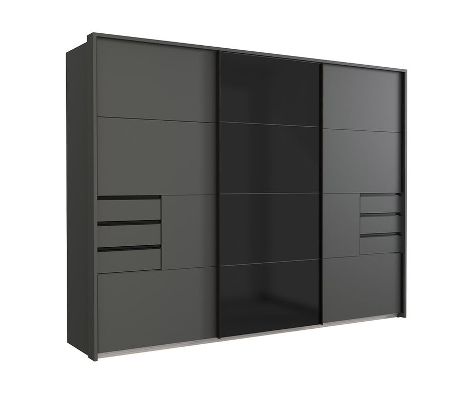 Barcelona Schwebetürenschrank mit 6 Schubkästen Graphit / Schwarz