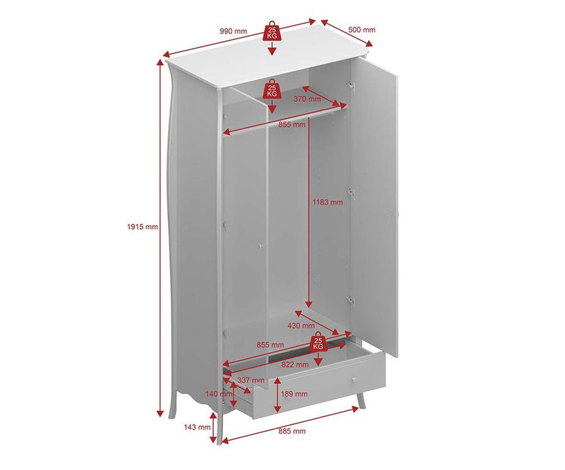 Baroque Kleiderschrank 2 Türen 1 Schublade Dunkelgrau - Froschkönig24