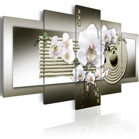 Wandbild - Orchid and zen garden in grey