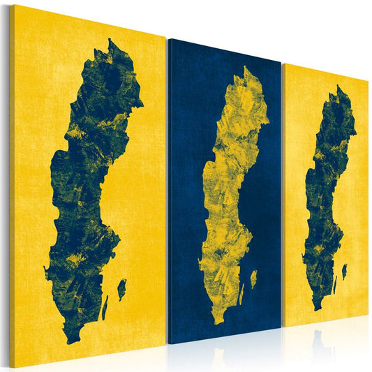 Wandbild - Gemalte Landkarte von Schweden - Triptychon