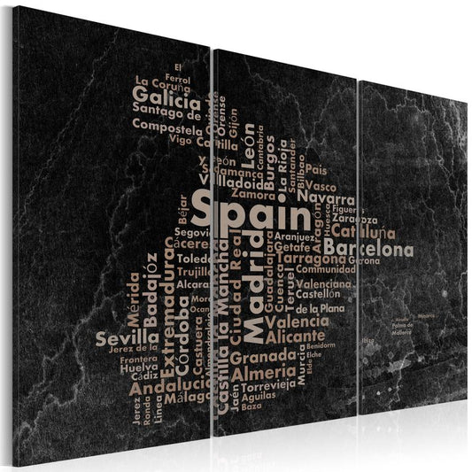 Wandbild - Text map of Spain on the blackboard - triptych