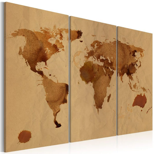 Wandbild - Die Welt gemalt mit Kaffee - Triptychon