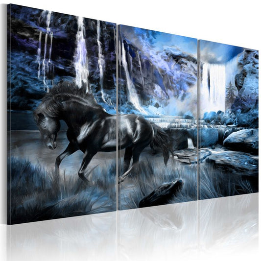 Wandbild - Wasserfall in saphir Farben