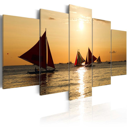 Wandbild - Segelboote beim Sonnenuntergang