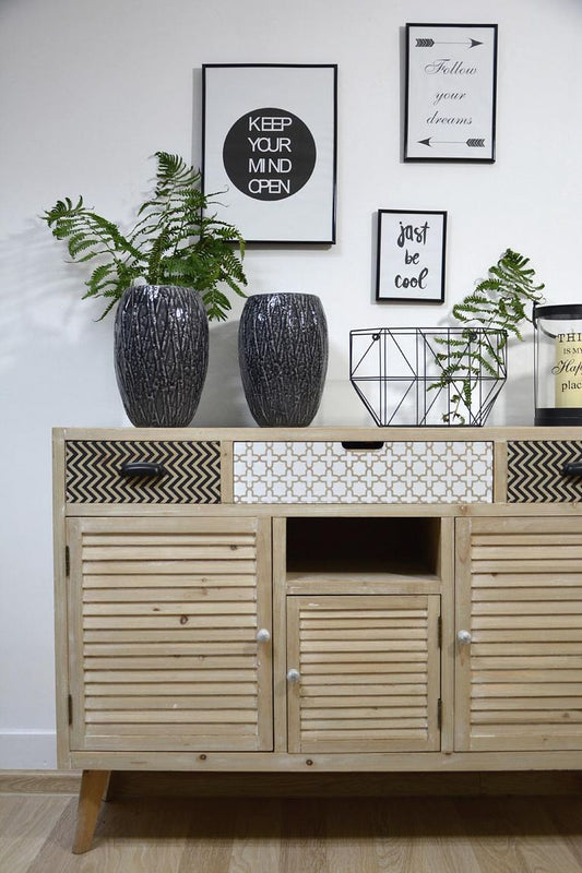 Loana Massivholz Sideboard Paulownia Braun mit Verzierungen