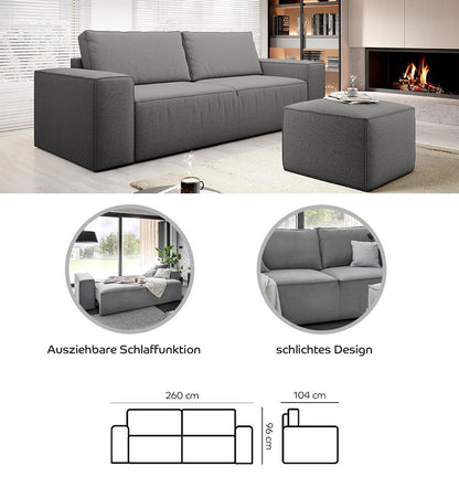 Silla Schlafsofa 260x104 cm Dunkelgrau (Webstoff)