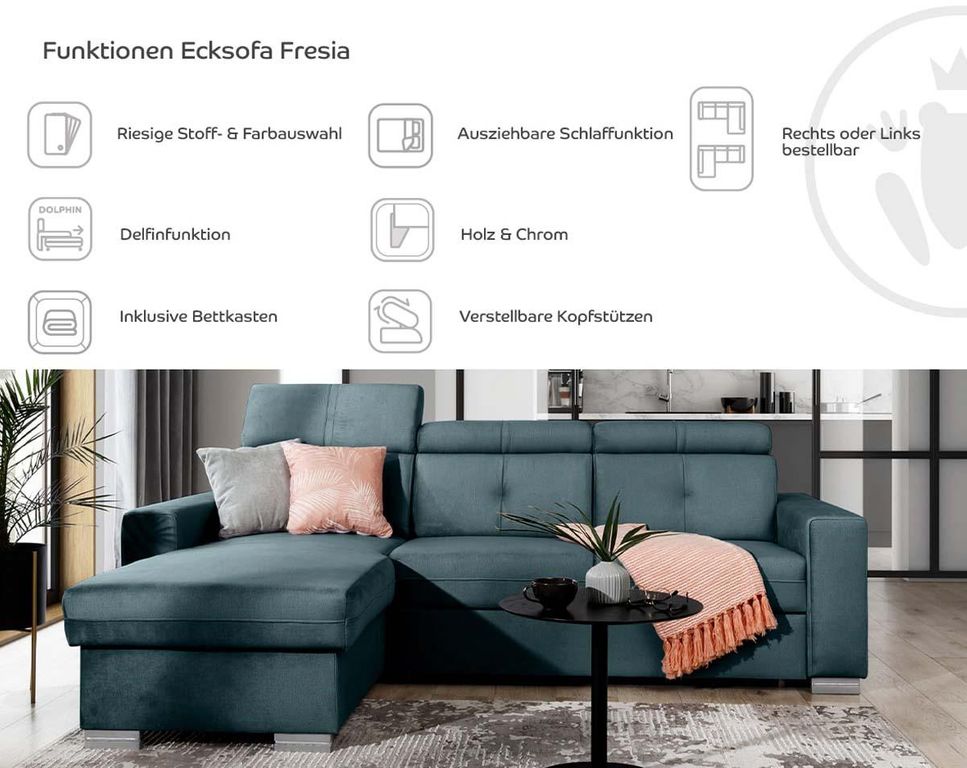 Fresia Ecksofa 247 x 176 cm Dunkelgrau (Samt)