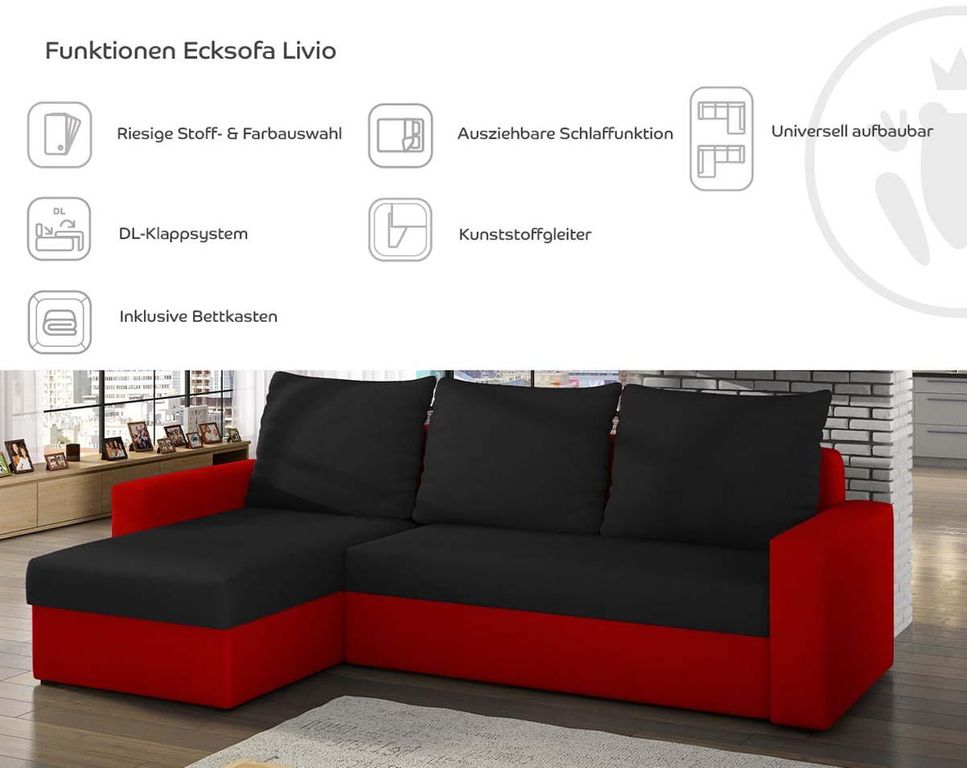 Livio Ecksofa 237 x 105 cm Braun / Dunkelbraun (Webstoff / Kunstleder)