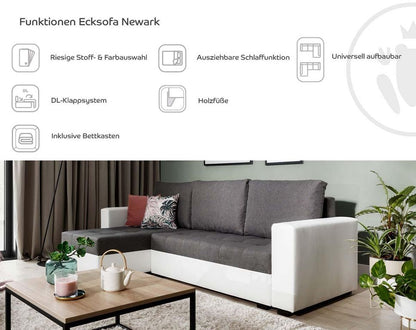 Newark Ecksofa 237 x 150 cm Dunkelblau / Grau (Webstoff)