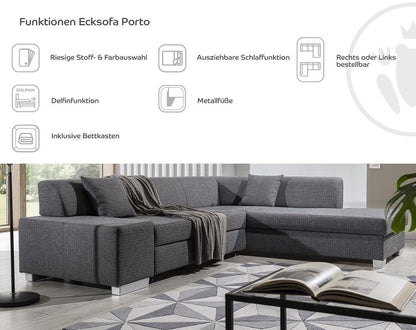 Porto Ecksofa 278 x 217 cm Dunkelbraun (Webstoff - Sawana)