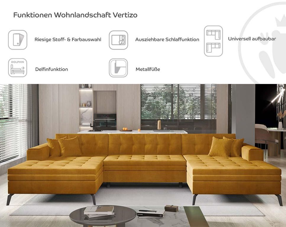 Vertizo Wohnlandschaft 350 x 170 cm Grau (Webstoff - Tipa)