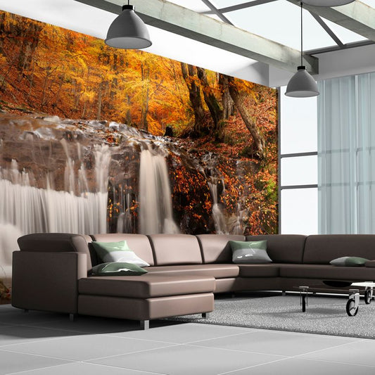 XXL Tapete - Autumn landscape: waterfall in forest 550x270 cm