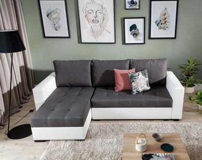 Newark Ecksofa 237 x 150 cm Grau / Weiß (Webstoff / Kunstleder)