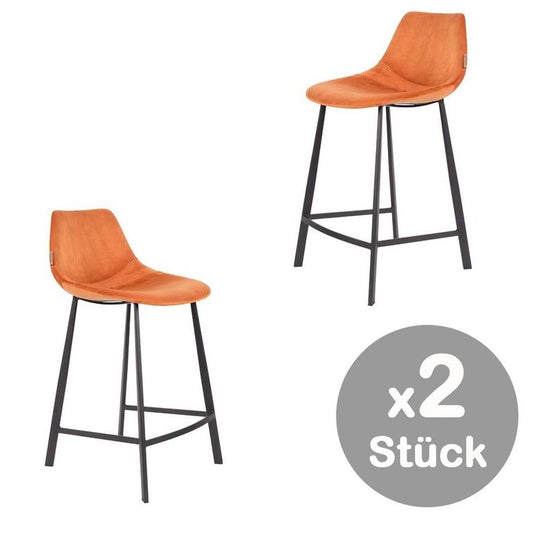 Franky 2-er Set Barhocker klein mit Samtbezug Orange