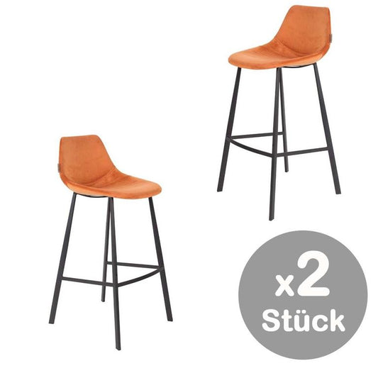 Franky 2-er Set Barhocker groß mit Samtbezug Orange