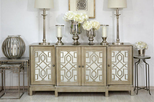 Avola Massivholz Sideboard 178 cm Akazie Gold / Silber gebürstet