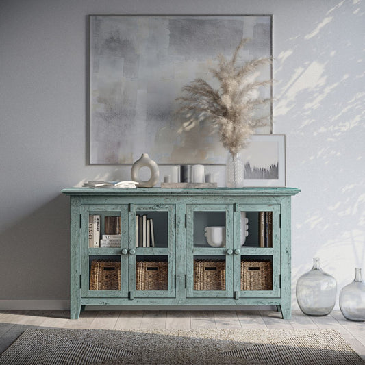 Avola Massivholz Sideboard 137 cm Shabby-Chic Akazie Mint