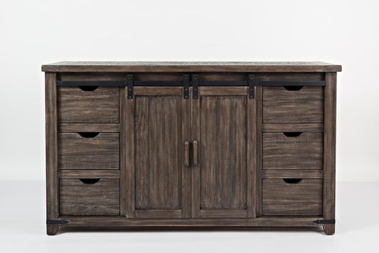 Avola Massivholz Sideboard aus recyceltem Kiefernholz Dunkelbraun