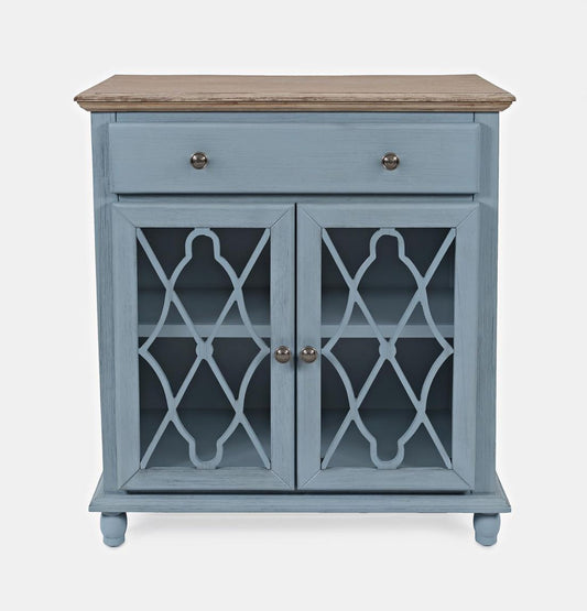 Avola Massivholz Sideboard Shabby-Chic Akazie Hellblau / Braun