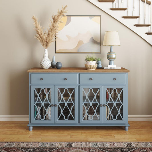 Avola Massivholz Sideboard 147 cm Shabby-Chic Akazie Hellblau / Braun