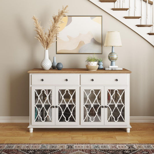 Avola Massivholz Sideboard 147 cm Shabby-Chic Akazie Creme / Braun