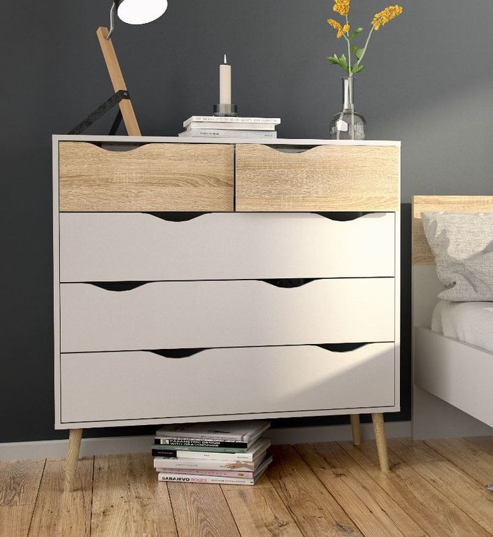 Kommode OSLO Anrichte Sideboard Weiß / Eiche Struktur - Froschkönig24