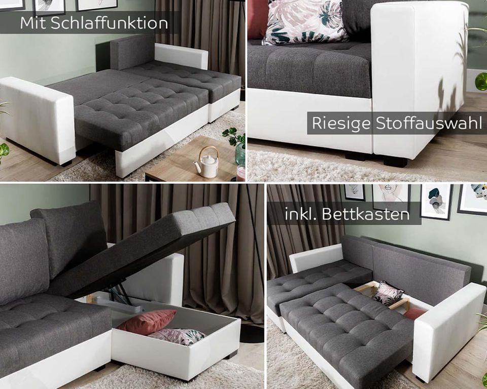 Newark Ecksofa 237 x 150 cm Dunkelbraun / Hellbraun (Webstoff / Kunstleder)