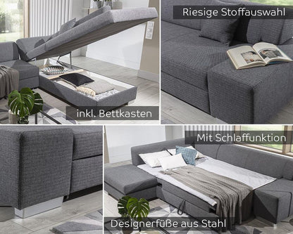 Porto Ecksofa 278 x 217 cm Schwarz (Webstoff - Sawana)