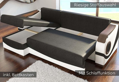 Puerto Ecksofa 235 x 140 cm Hellgrau / Schwarz (Webstoff / Kunstleder)