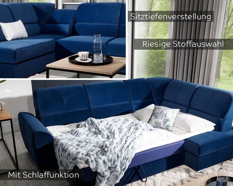 Siber Ecksofa 270 x 192 cm Schwarz (Samt)