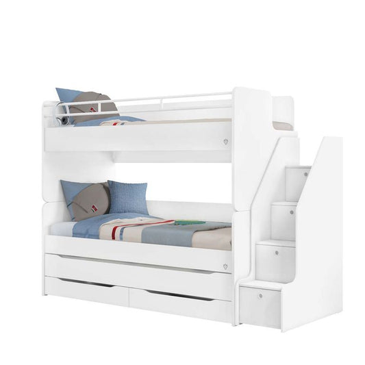 Cilek Studio Bunk Bed Hochbett 90 x 200 cm (BxT) mit Treppe Weiß