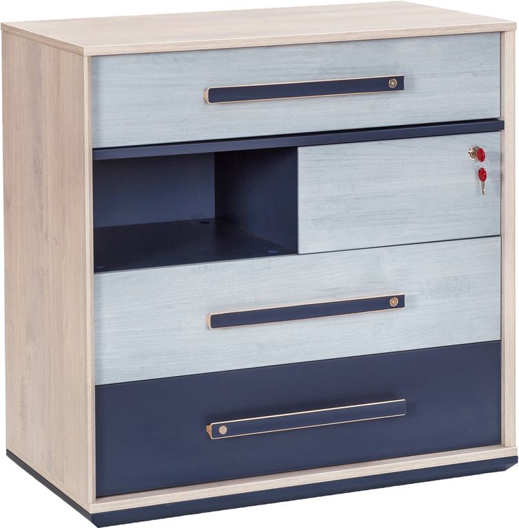 Cilek TRIO Kommode Anrichte Sideboard Kinderzimmer Blau / White-Wash - Froschkönig24