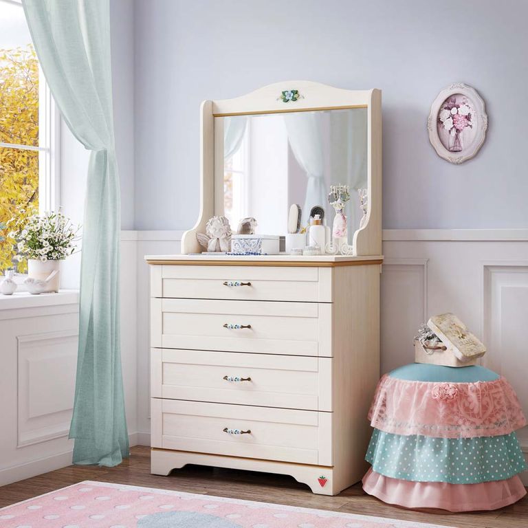 Cilek FLORA Kommode mit Spiegel Anrichte Sideboard Kinderzimmer Birke hell - Froschkönig24