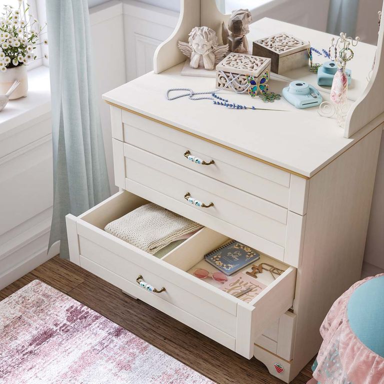 Cilek FLORA Kommode mit Spiegel Anrichte Sideboard Kinderzimmer Birke hell - Froschkönig24