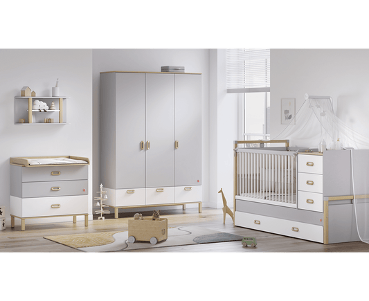 Cilek Mino Baby Babyzimmer Set 6 tlg. inkl. Bettwäsche Grau / Weiß