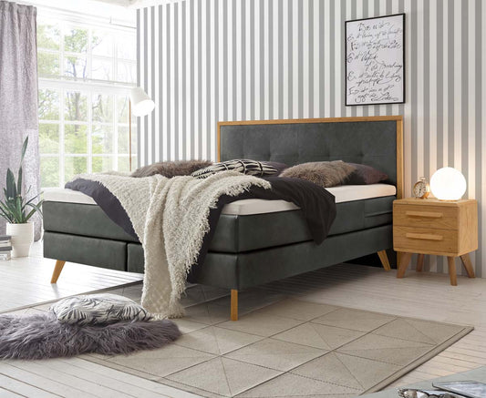 Nordic Boxspringbett, 140-180 cm Braun / Dunkelgrau