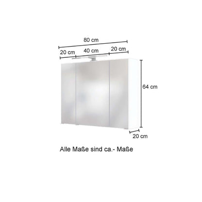 Kiel 3D-Spiegelschrank 80 cm Weiß