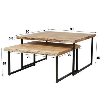 Couchtisch 2er-Set Massivholz Akazie / Schwarz