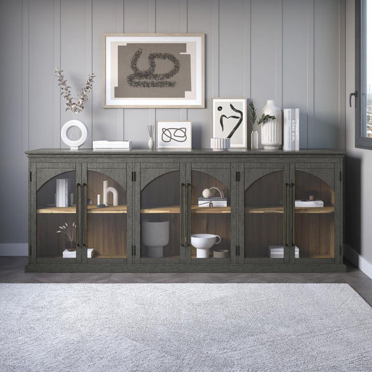 Avola Massivholz Sideboard 244 cm Akazie Grau / Grün