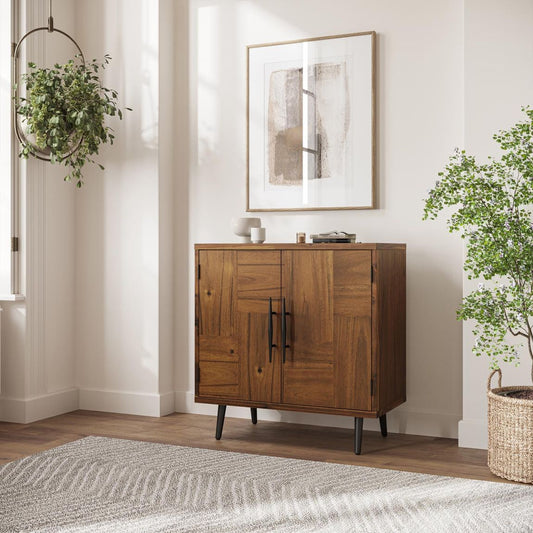 Avola Massivholz Sideboard Modern Akazie Dunkelbraun / Schwarz