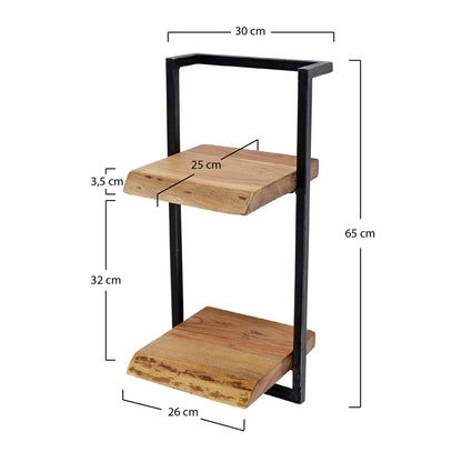 Wandregal mit echter Baumkante 65 cm Massivholz Akazie / Schwarz