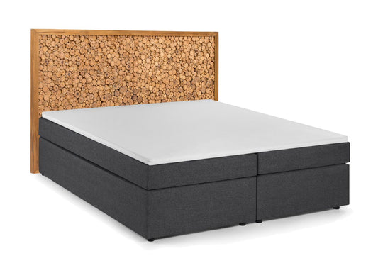 THIS & THAT Boxspringbett mit Kopfteil aus Astscheiben Dunkelgrau, Natur