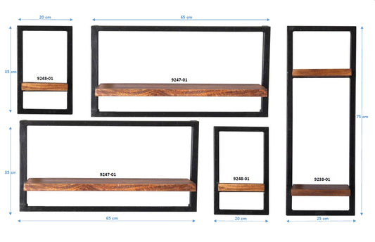 277184 PANAMA Wandregal-Set, 5-teilig Natur / Antikschwarz