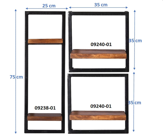 277187 PANAMA Wandregal-Set, 3-teilig Natur / Antikschwarz