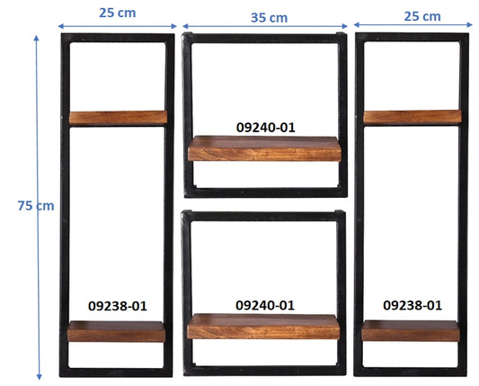 277195 PANAMA Wandregal-Set, 4-teilig Natur / Antikschwarz