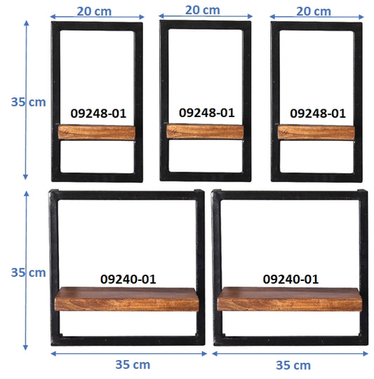 277197 PANAMA Wandregal-Set, 5-teilig Natur / Antikschwarz