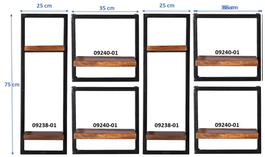 277198 PANAMA Wandregal-Set, 6-teilig Natur / Antikschwarz