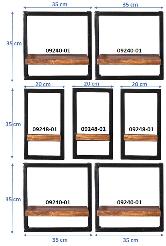 277200 PANAMA Wandregal-Set, 7-teilig Natur / Antikschwarz