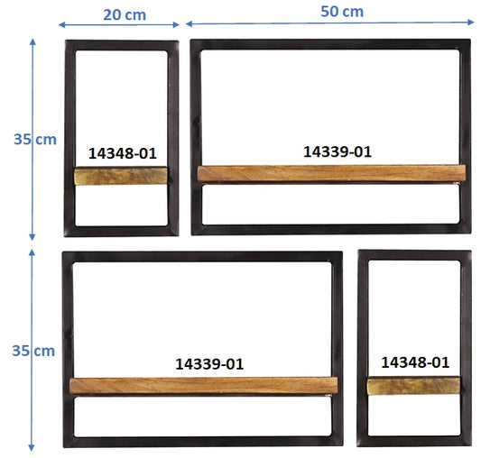 277437 SIDNEY Wandregal-Set, 4-teilig Natur, Schwarz